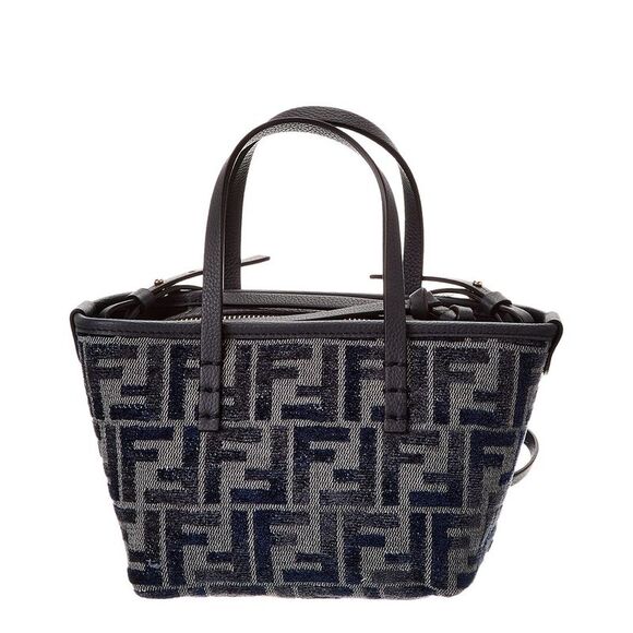 Fendi Roll Mini Ff Canvas & Leather Tote, Blue - Picture 2 of 4